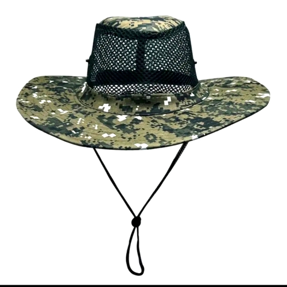 Unisex Breathable Mesh Fisherman Bucket Hat Camo Green